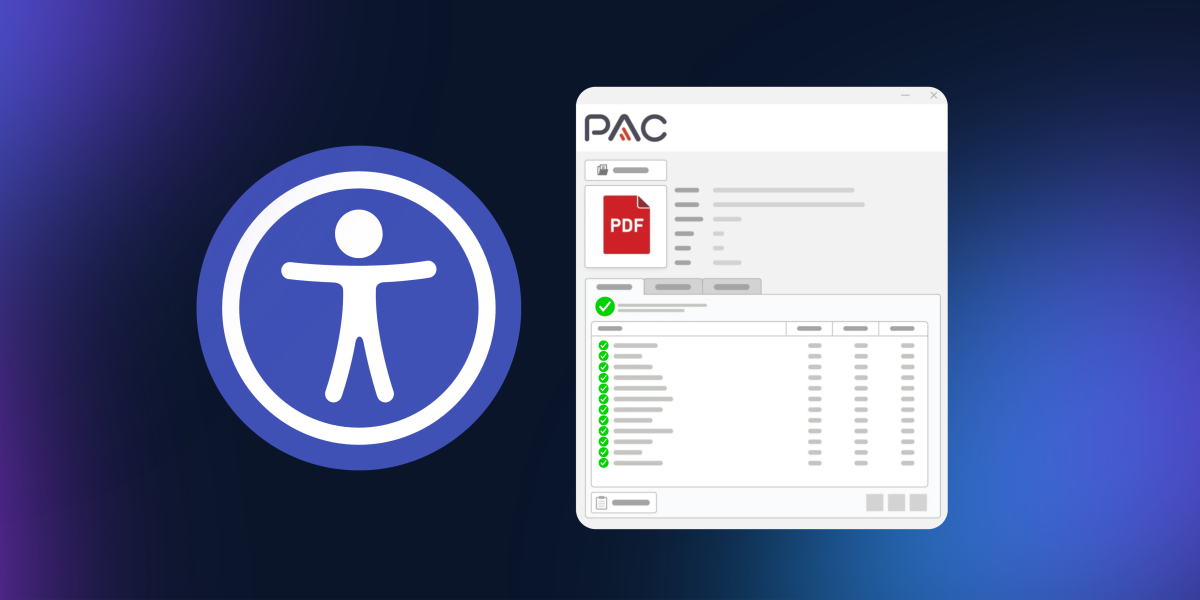 Logo für Barrierefreiheit auf der linken Seite. PAC-App-Zugänglichkeitsprüfung auf der rechten Seite.