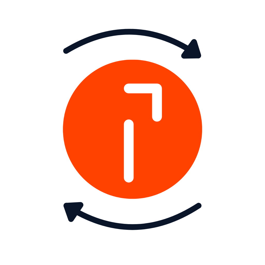 An orange circle with Quadient Technology branded logo and curved arrows around it, representing a loop or continuous process of integration in the CCM workflow